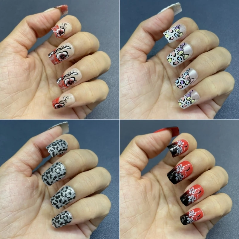 24 шт. средние квадратные французские накладные ногти с полным покрытием