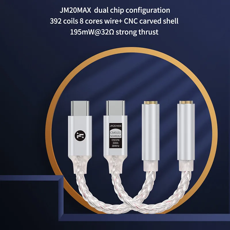 Фото Переходник jмелак JM20 Max Dac Type C на 3,5 мм CS43131 + SGM8262 усилитель чипа USB C для наушников 3,5 мм №4