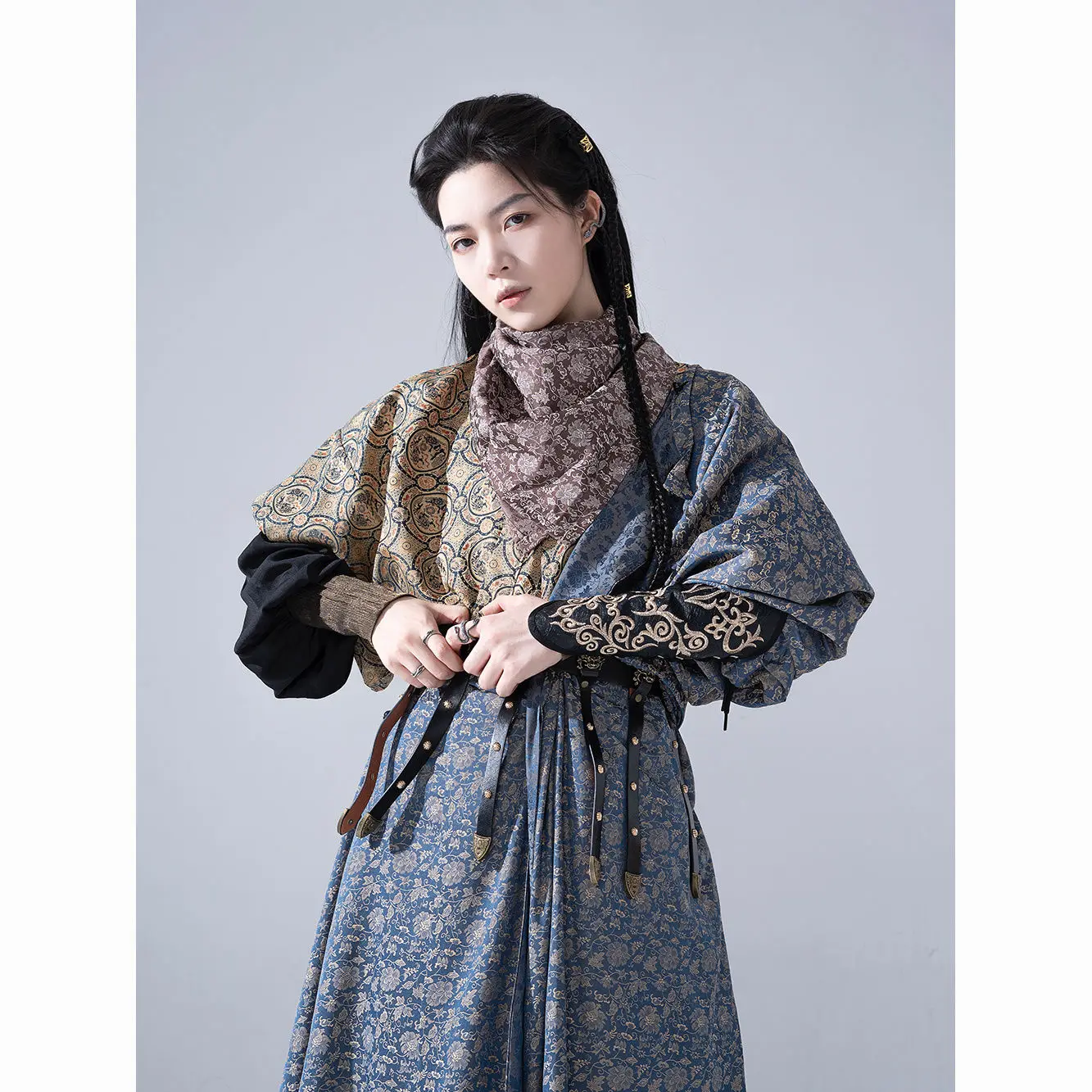 Красивое мужское жаккардовое платье Тан ханьфу с круглым вырезом полурукавом