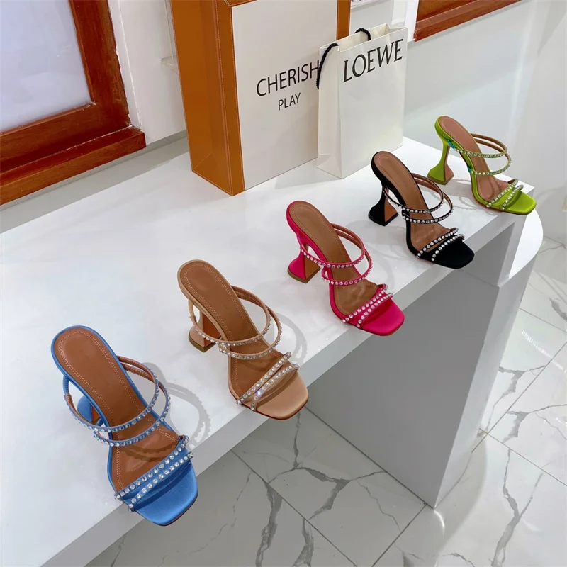 

Сандалии стразы, горячие шлепанцы, женские Квадратные каблуки