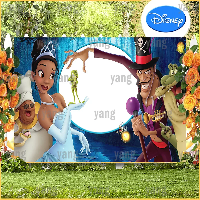 Disney Firefly Night Forest Happy Birthday Backdrop Baby Shower Girls Princess Tiana and The Frog Party Round Mirror Background