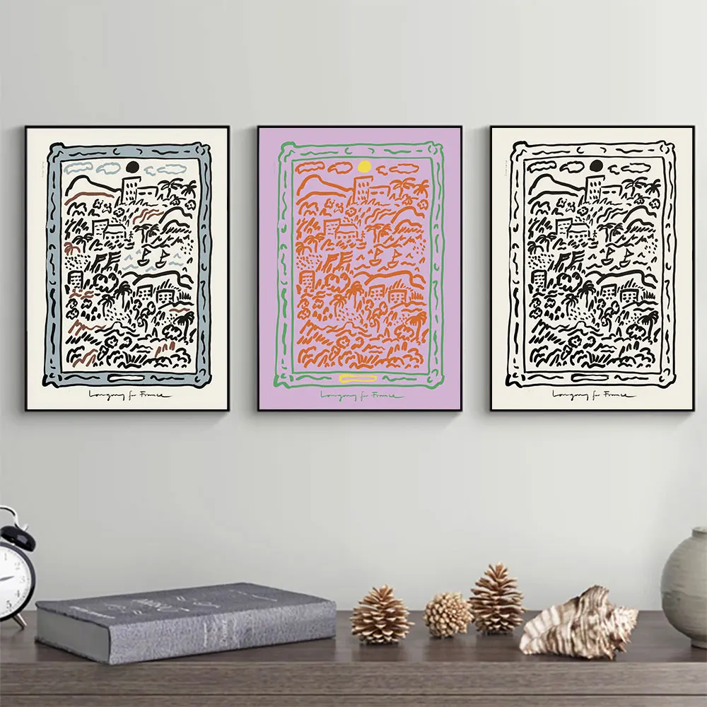 

Longing for France Abstract Poster Nature Landscape Art Print Pink Beige Canvas Painting Vintage Wall Picture Bedroom Home Decor