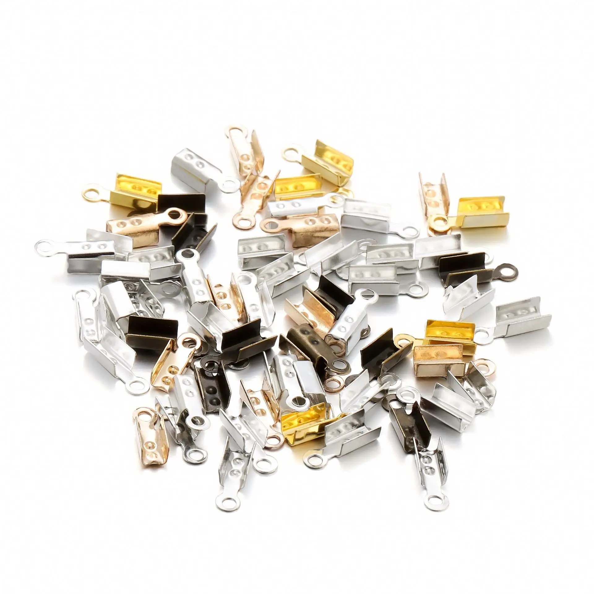 

200pcs Cove Clasps Cord End Caps String Ribbon Leather Clip Tip Fold Crimp Bead Connectors for DIY Jewelry Making Supplies