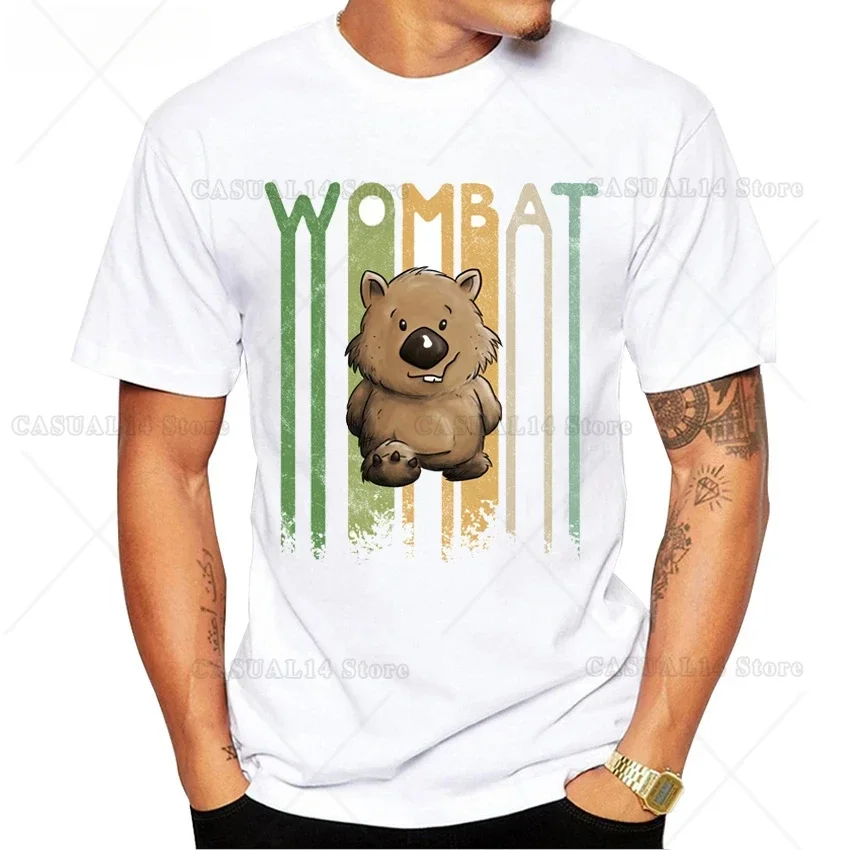 Футболка в стиле ретро с милым мультяшным марсаupial Wombat белые повседневные