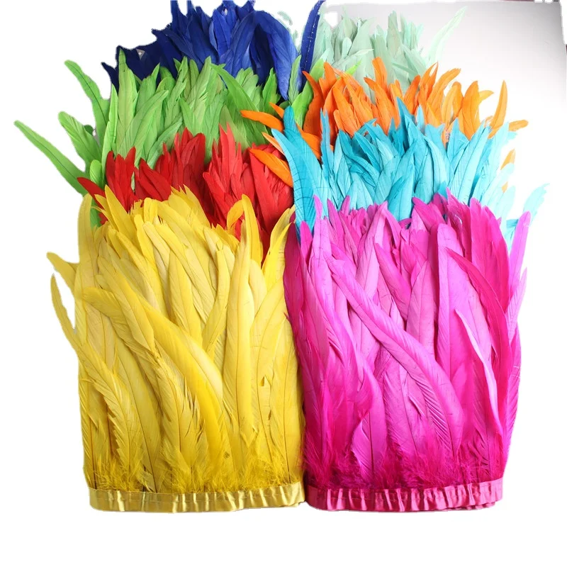 

10 Yards Rooster Feathers Trims 25-30cm Coque Strung Chicken Feather Trimming Dress Skirt Costume Carnival Decoration