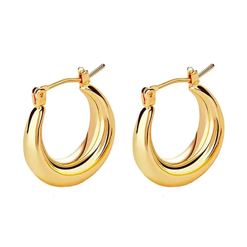 

Steel Gold Tone Women Hoops Earrings Gift Fashion Jewelry Stainless Round Smooth Thick Hoop 20mm