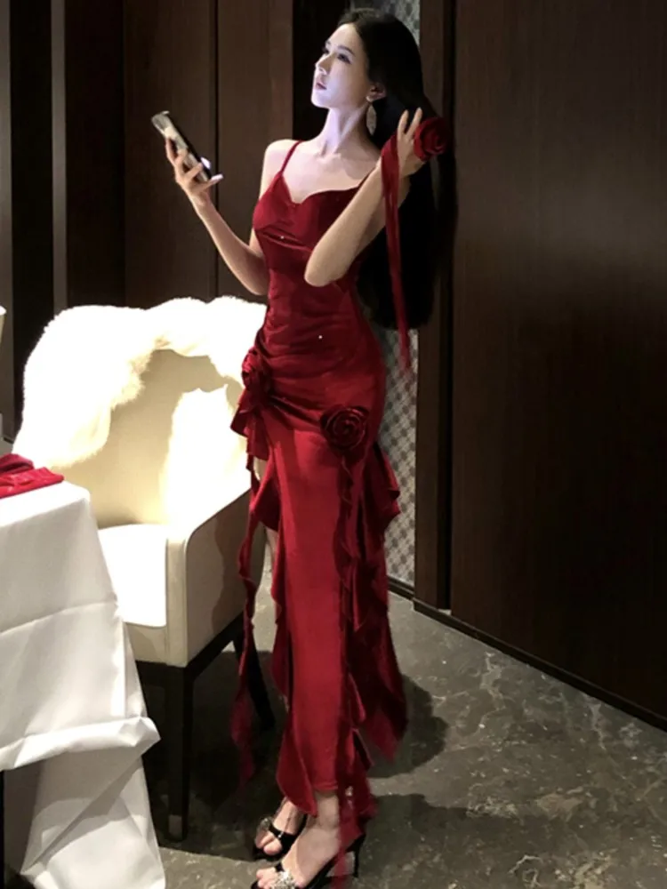 Сексуальное красное бархатное вечернее платье для женщин элегантное с открытой