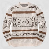 autumn winter new mens long sleeve jacquard sweater loose crew neck knit shirt mens winter sweater trendy harajuku streetwear
