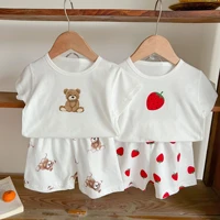 2022 summer new baby boy cute bear print clothes set cotton infant girl strawberry print short sleeve 2pcs suit baby outfits
