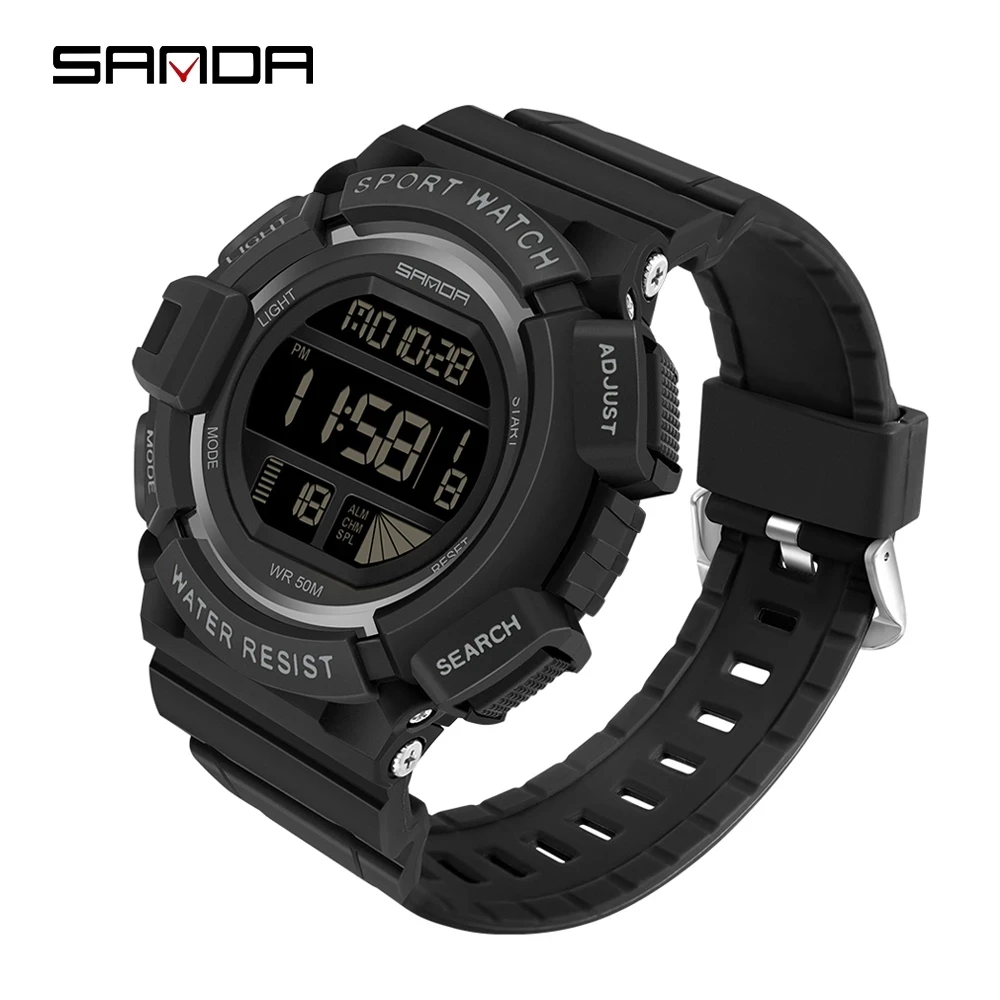 

SANDA Outdoor Sport Watch Men Multifunction 5Bar Waterproof PU Strap LED Display Watches Chrono Digital Watch Reloj Hombre 2106