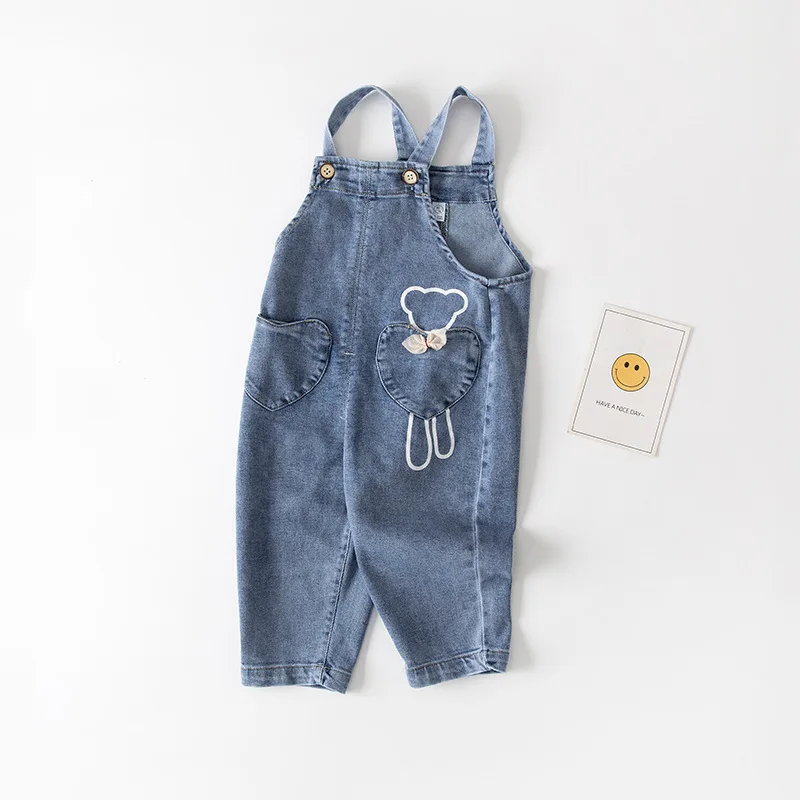 

Girls' Korean Fashion Denim Suspenders 2022 New Women's Treasure Foreign Style Love Pocket Pants Casual One-piece Pants