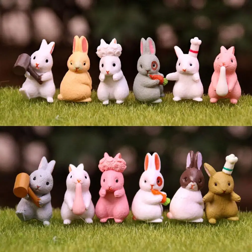 

Multiple Use 12Pcs Adorable Rabbit Figurines with Wreath Miniature Toy Simulated for Cupcake