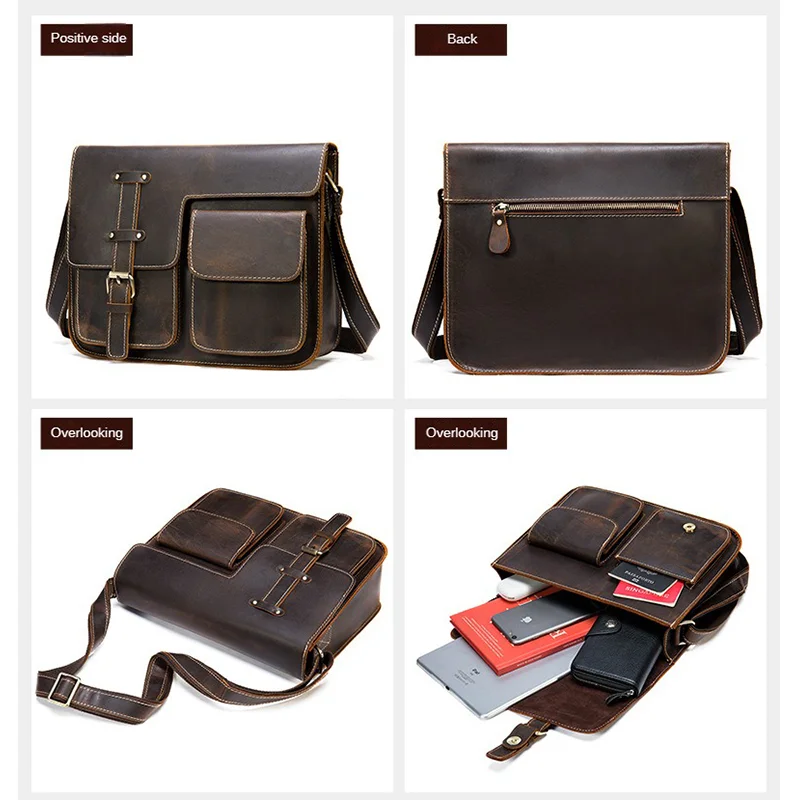 Anti Theft Men's Leather Shoulder Bag Cowskin Crossbody Messenger Bag For Man Male Vintage Style Cross body one Shoulder Bag