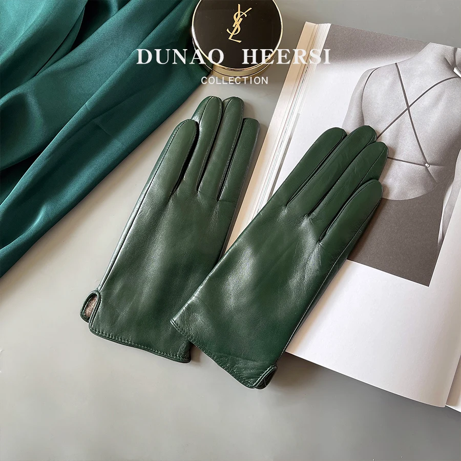 Italy imported suede leather gloves women winter wool plus velvet warm driving cycling touch screen repair hand