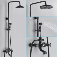 Single Lever Bath Shower Complete set Faucet In Wall 8"Rainfall Bathroom Faucet Black Brass with Handshower and Tub Spout