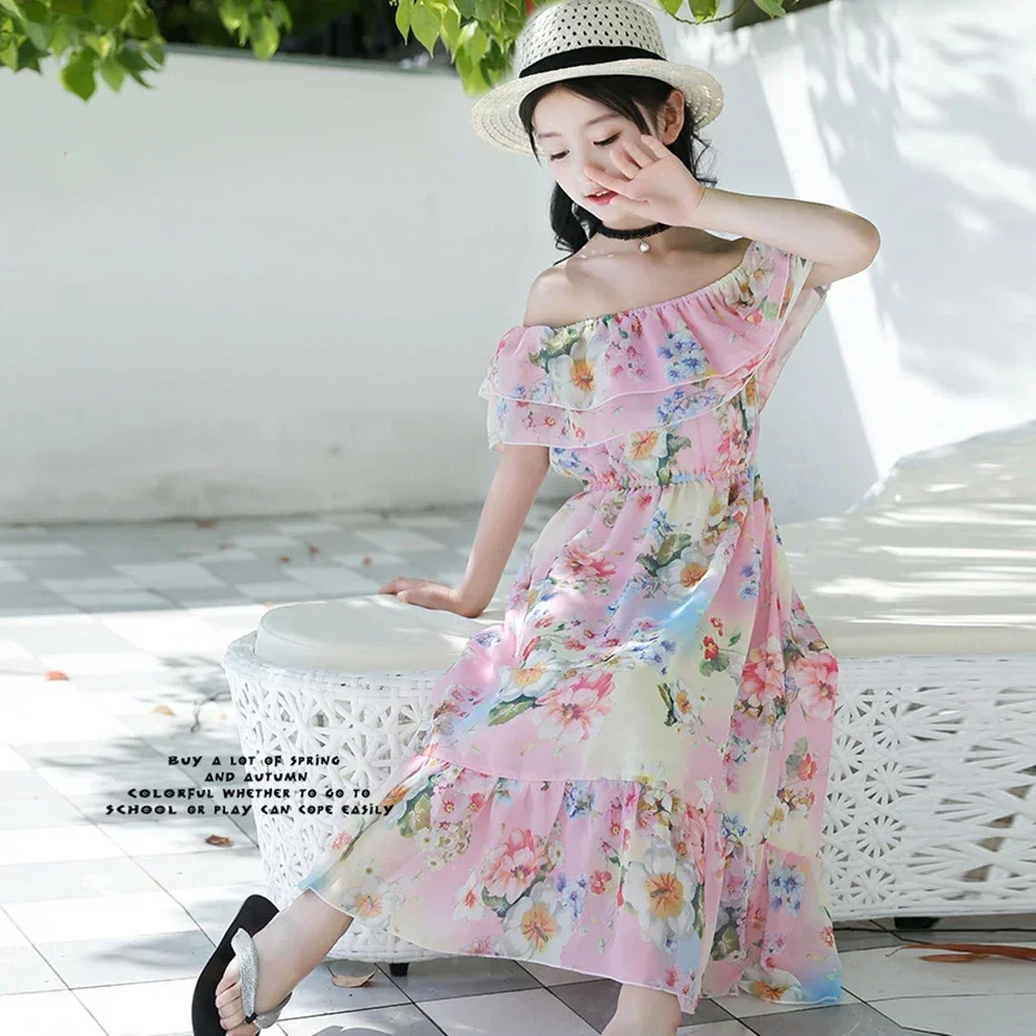 Летнее платье Aixinghao для девочек шифоновые сарафаны сарафан Пляжное с цветочным