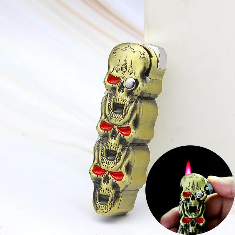 

Creative Three Ghost Heads Windproof Inflatable Three Skulls With Knife Lighters Cigarette Accessories Cool Gadgets
