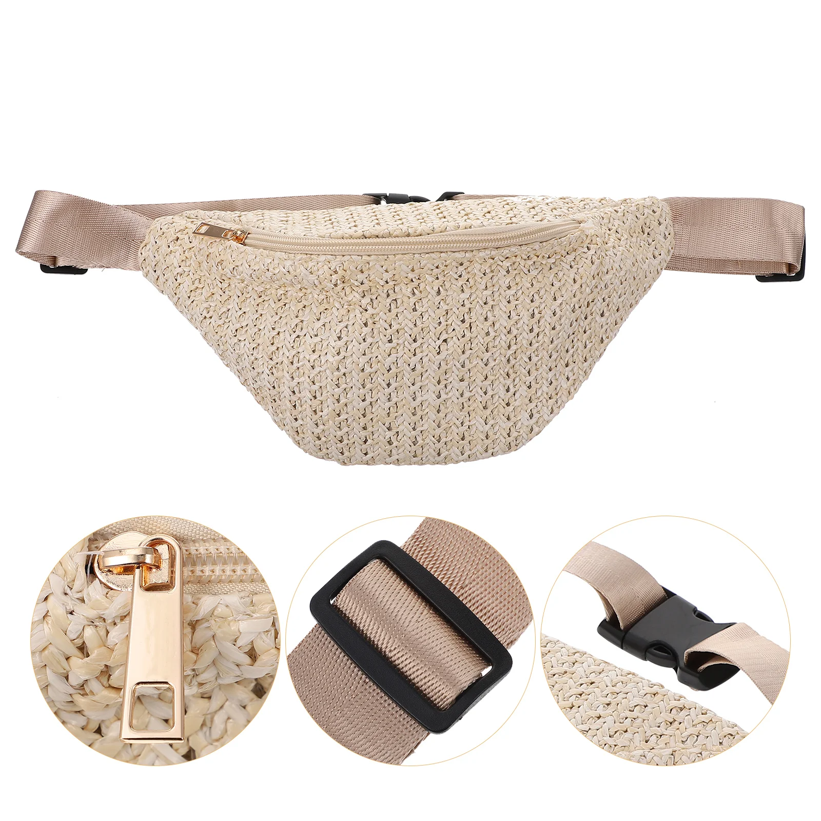 

1pc Bag Waist Pouch Cross-body Pouch Imitation Straw Woven Waist Bag