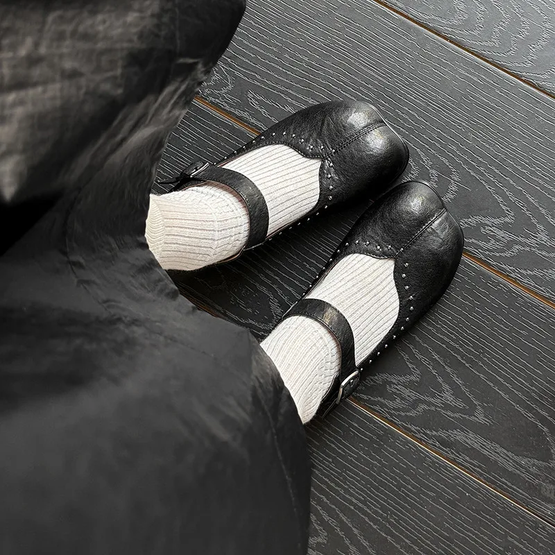 Туфли-лодочки MKKHOU женские с заклепками натуральная кожа низкий каблук Туфли Мэри