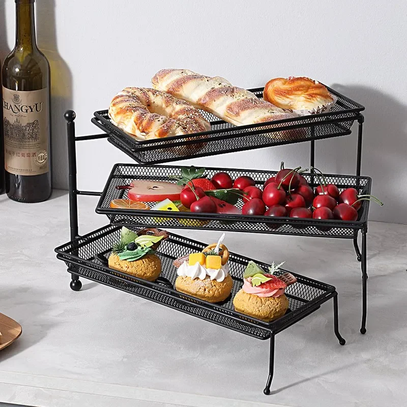 

3 Tiered Serving Stand, Collapsible Rectangular Food Tray Stand with Grid Tray for Cupcake Fruit Weddings Tea Parties Birthdays