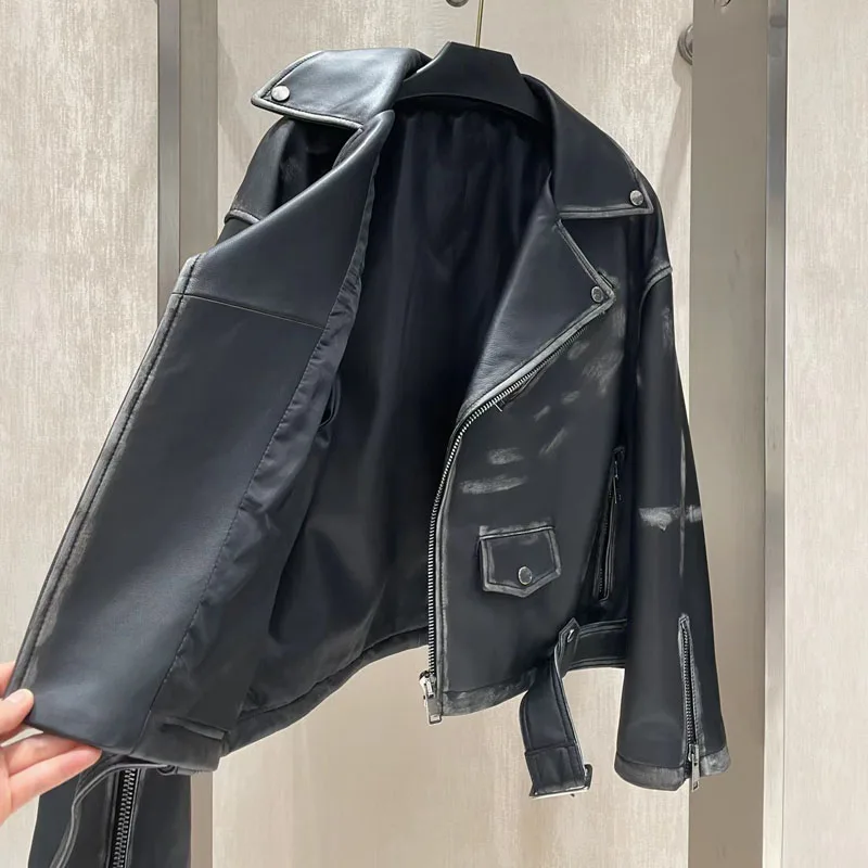 Короткая длина Новое поступление 2025 куртка из натуральной кожи винтажная овчины