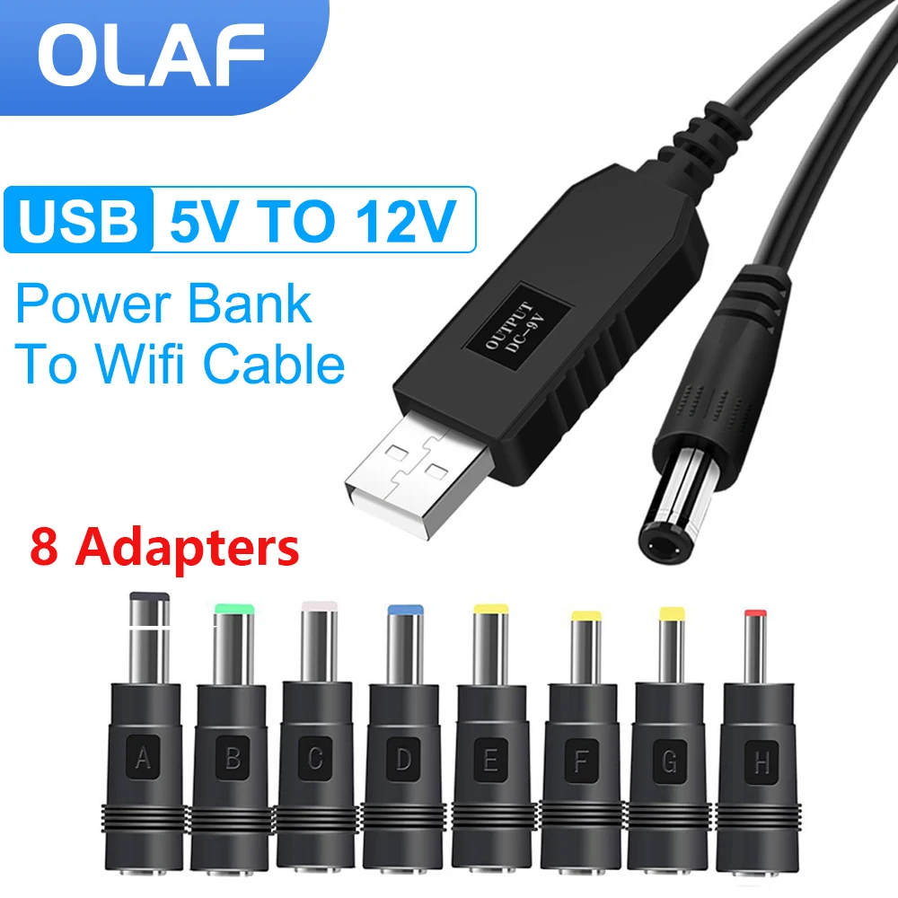 OLAF USB to DC Power Cable 5V To 12V  Boost Converter 8 Adapters USB to DC Jack Charging Cable for Wifi Router Mini Fan Speaker