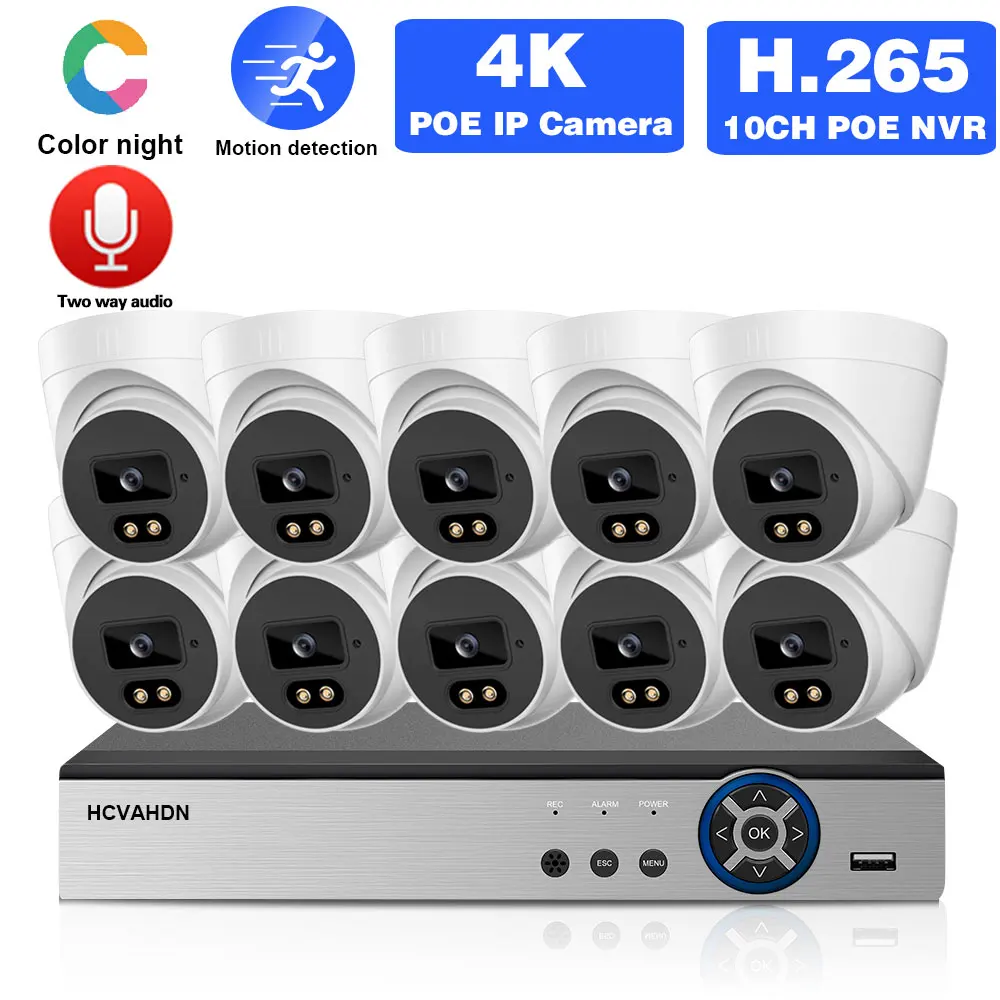 

4K 8MP Video Surveillance Kit 8CH CCTV Security Cameras System Color Night Vision Indoor Home IP Dome Camera POE NVR Set 10CH