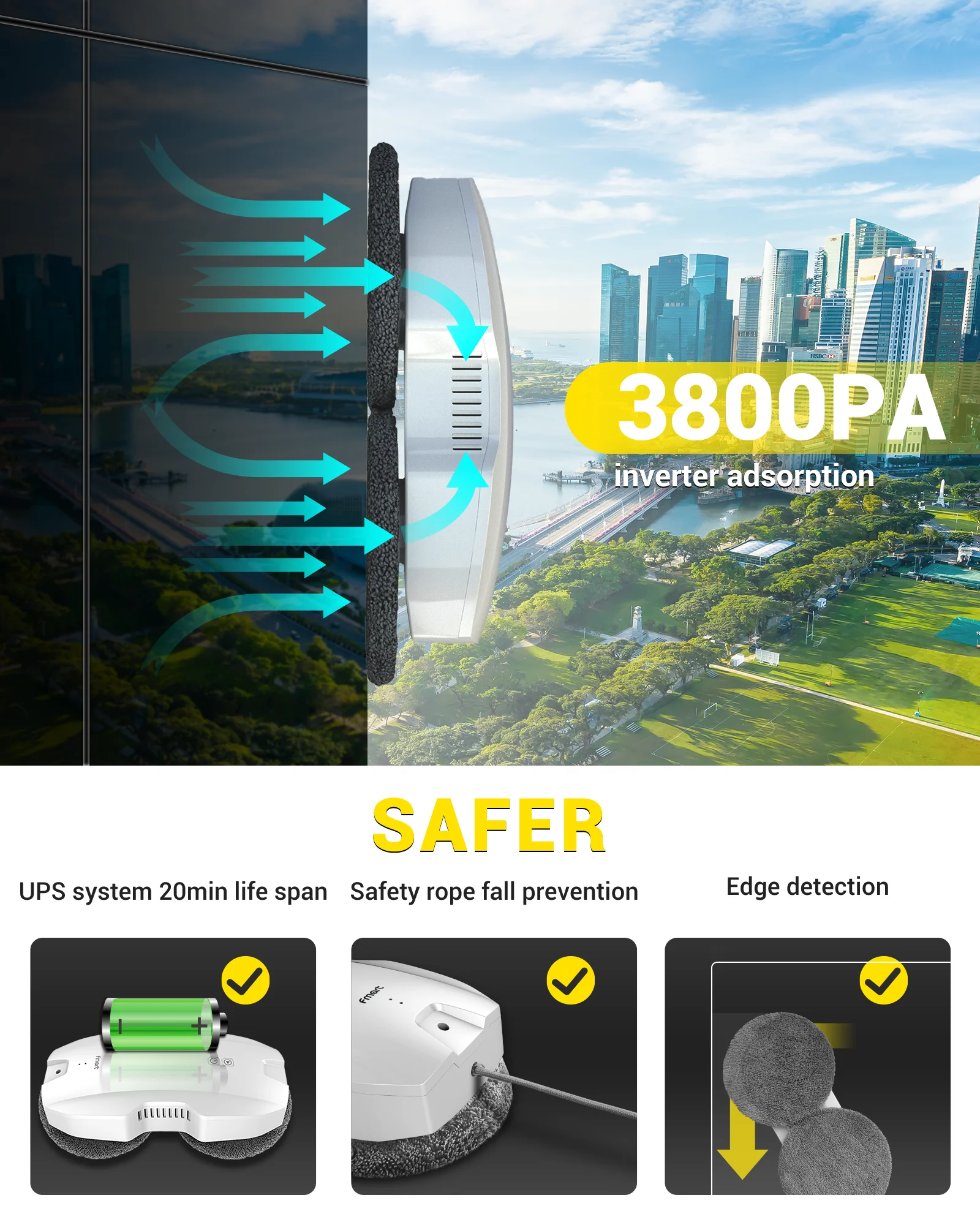 Робот-очиститель окон T8Pro для плитки безрамное окно стекло очистки AI пульт