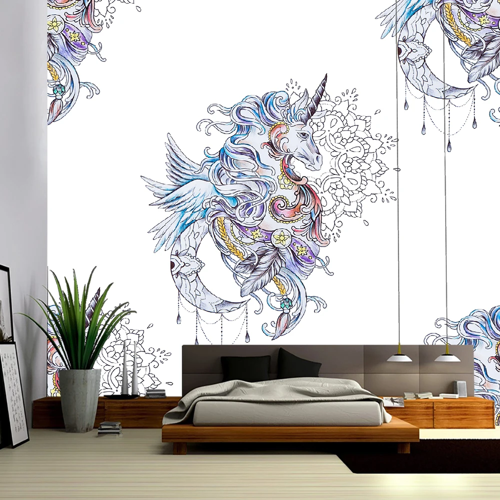 

Pegasus tapestry beautiful Pegasus tapestry decorated mandala on white unicorn wall wall tapestry psychedelic Bohemian Mandala H