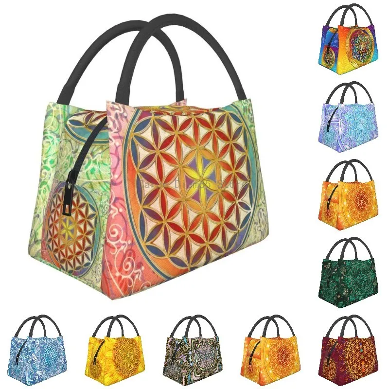 

Flower Of Life Vintage Geometric Thermal Insulated Lunch Bags Women Mandala Resuable Lunch Container Storage Meal Food Box