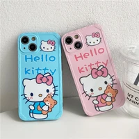 kawaii hello kittys hug bear anime soft case for iphone 13 11 12 pro max xs x xr cute shockproof cover shell women y2k trendy