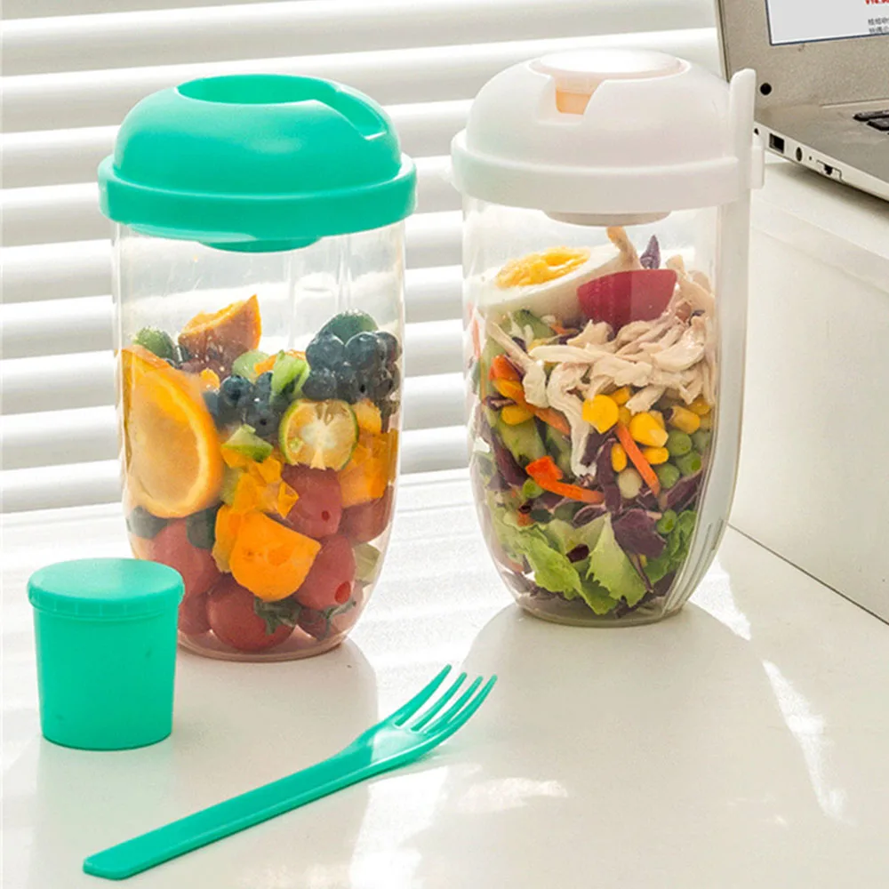 

Portable Breakfast Oatmeal Cereal Nut Yogurt Salad Cup Container Set With Fork Sauce Cup Lid Bento Food Bowl Kitchen Lunch Box