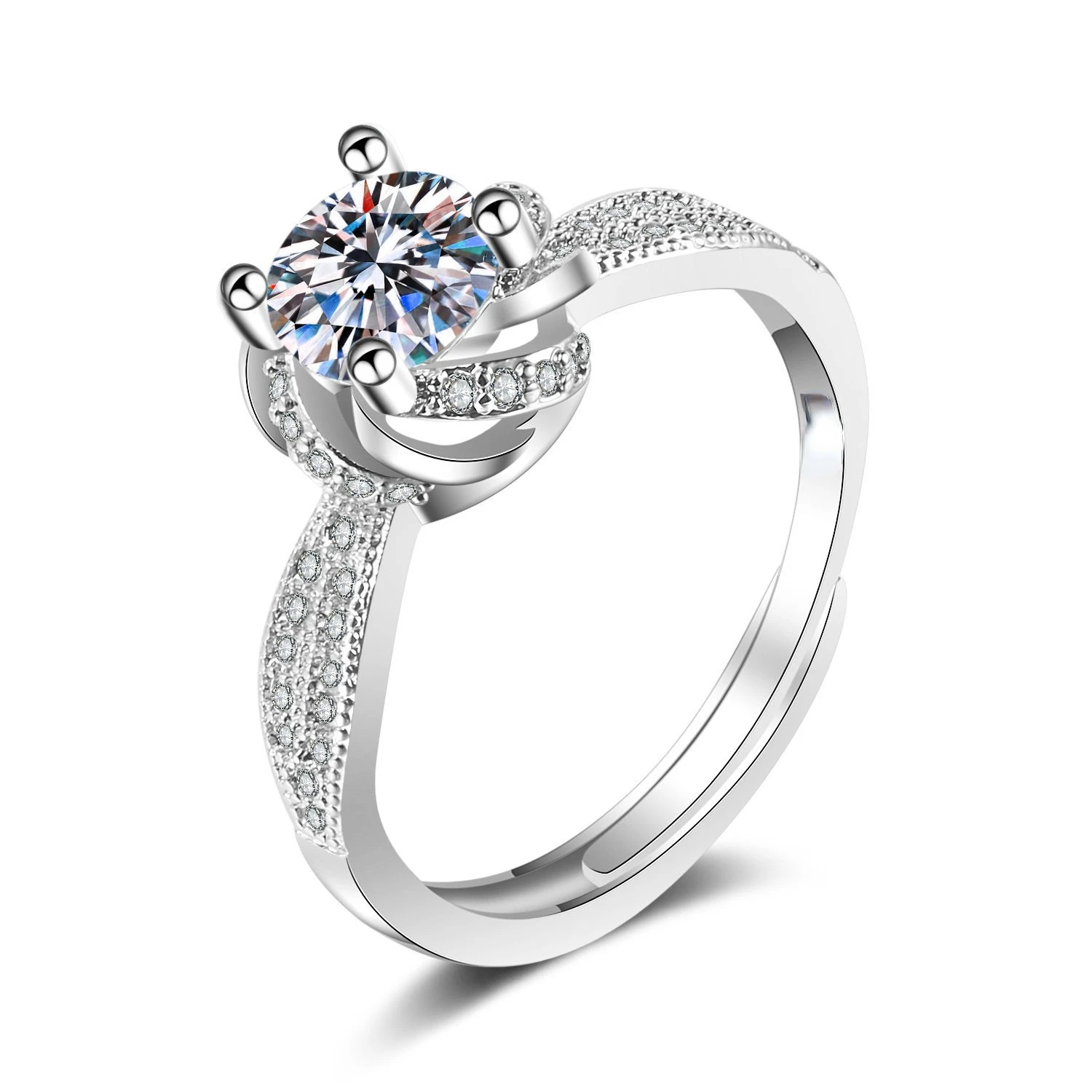 

Silver Color Cubic Zirconia Rotating Four-claw Design Ring for Women Fashion Luxury Banquet Engagement Ring Jewelry Give To Girl