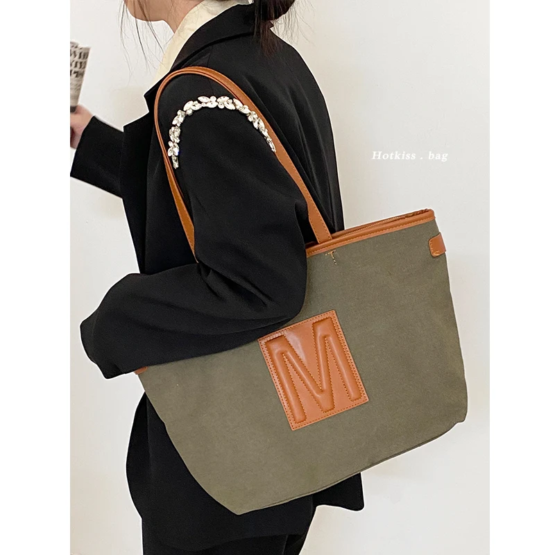 

New Large-Capacity Retro Brand Letter Printing Niche Designer Versatile Foreign Style High-Quality Women Shoulder Tote Handbag