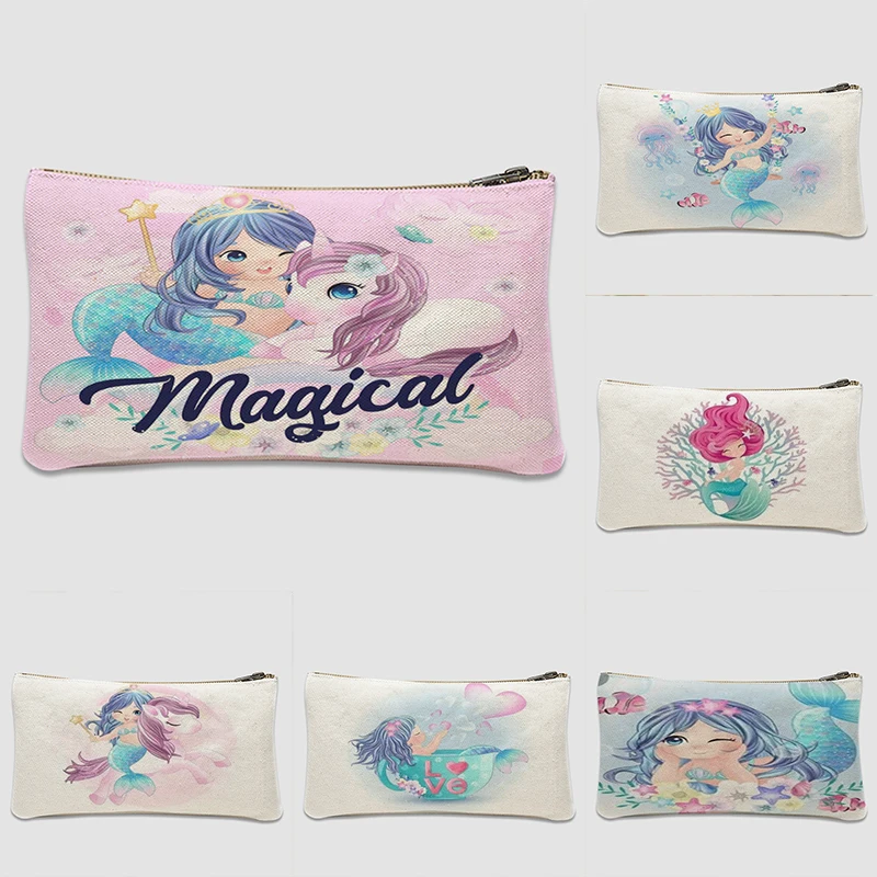 

Cartoon Mermaid Cosmetics Bag Unicorn Print Makeup Organizer Beauty Case Women Kawaii Zipper Toiletry Pouch Storage New Arrival