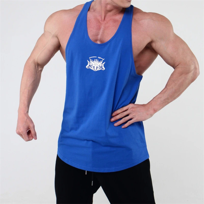 

2022 New Summer Cotton Men's Vest Printed Casual I-shaped Vest Fashion Tops Jogger Gym Bodybuilding Workout Fitness Sportswear