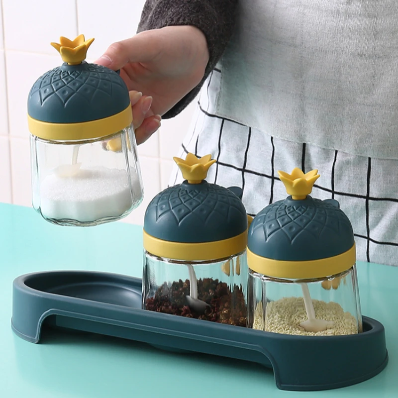 Kitchen Supplies Glass Spice Jar Set Salt Shaker Household Oil Can Jar Storage Box Seasoning Bottle Combination Set