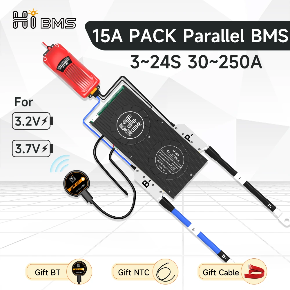 

HIBMS Smart bms LiFePO4 4S 12V 24V 36V 48V 3S 7S 8S 10S 12S 13S 14S 16S 20S 24S Li-ion 30A 100A 200A 250A 15A Parallel Module