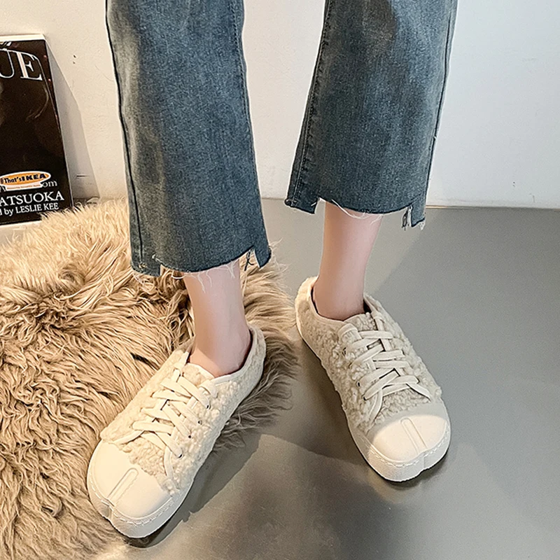 Роскошные брендовые дизайнерские женские кроссовки на шнуровке с мехом теплая