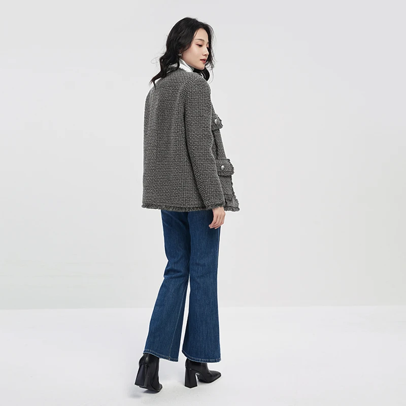 Tweed Jackets Women High Quality 90%  White Duck Down  High Street  Winter Coat Women  Single Breasted  Wide-waisted
