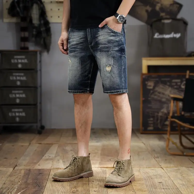 Новые винтажные джинсовые шорты American Tide с вымытыми отверстиями мужские тонкие