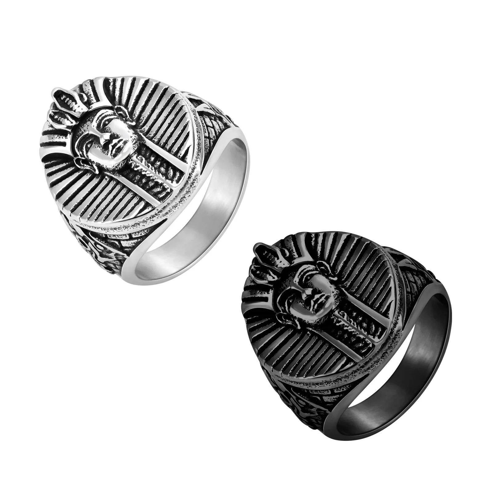 

Vintage Ancient Egypt Pharaoh Portrait Stainless Steel Men Rings Punk Trendy for Women Fashion Amulet Jewelry Gift Wholesale