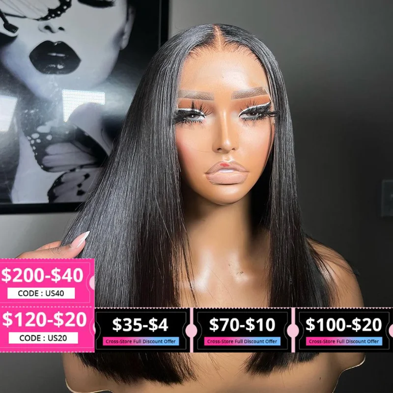 Short Bob Wig 13x4 Transparent Lace Frontal Wig Brazilian Straight Human Hair Wigs Remy Hair 5x5 Lace Closure Wig 180% Density