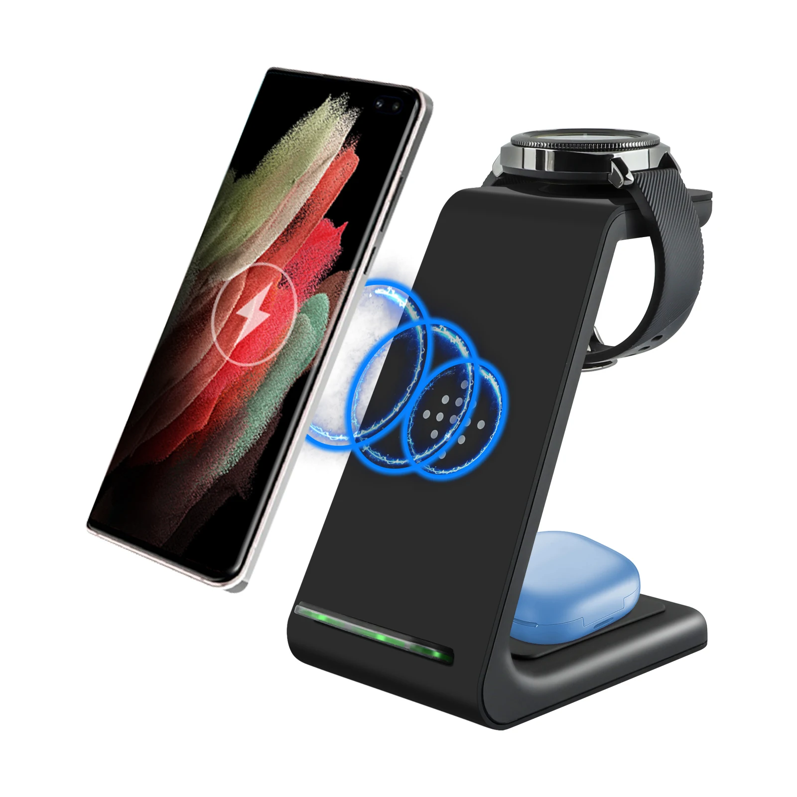

3 In 1 Stand Wireless Charger Qi Fast Charging Dock Station For Samsung Galaxy S21 IPhone 12 11 Pro Max Airpods Pro Watch