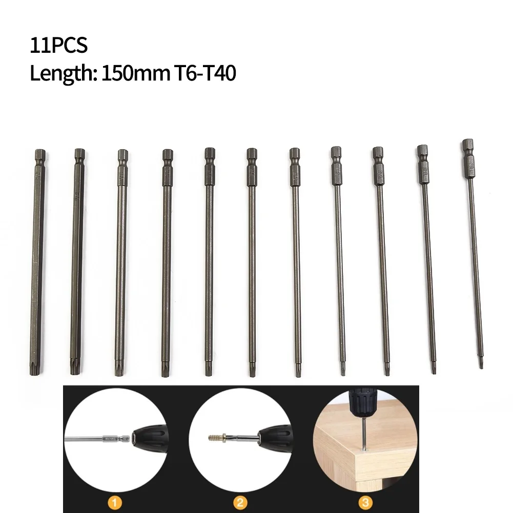 

11 шт., насадки для отверток, 150 мм, T8/T9/T10/T15/T20/T25/T27/T30/T35/T40
