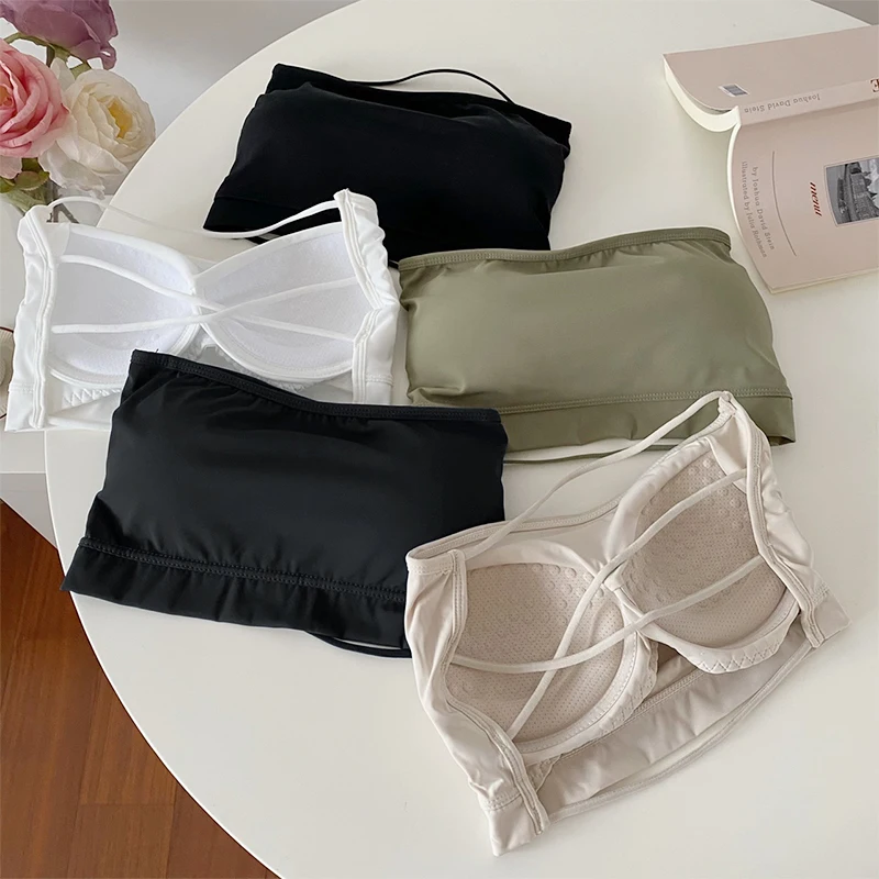 

Crop Top Beauty Back Strapless Tube Top Bralette Underwear Padded Bra Ice Silk Breathable Backless Comfort Fashion Chic Backless