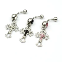 unisex cross belly navel ringfashion piercing pink color crystal cartilage earring clip dangle personality body jewelry accesso