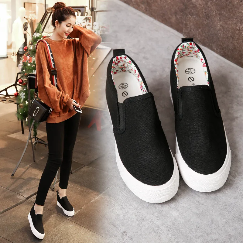 

Туфли женские холщовые с принтом, удобные кроссовки на танкетке, без застежки, лоферы, повседневная обувь на платформе, лето