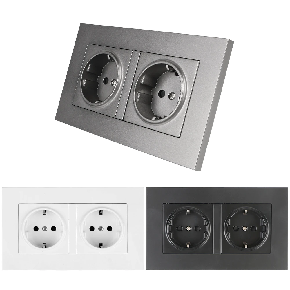

EU Power Socket Electrical Outlet Double Socket Strip Wall Germany Plug Socket Hide LED indicator Multi Way Power Plug Grounded