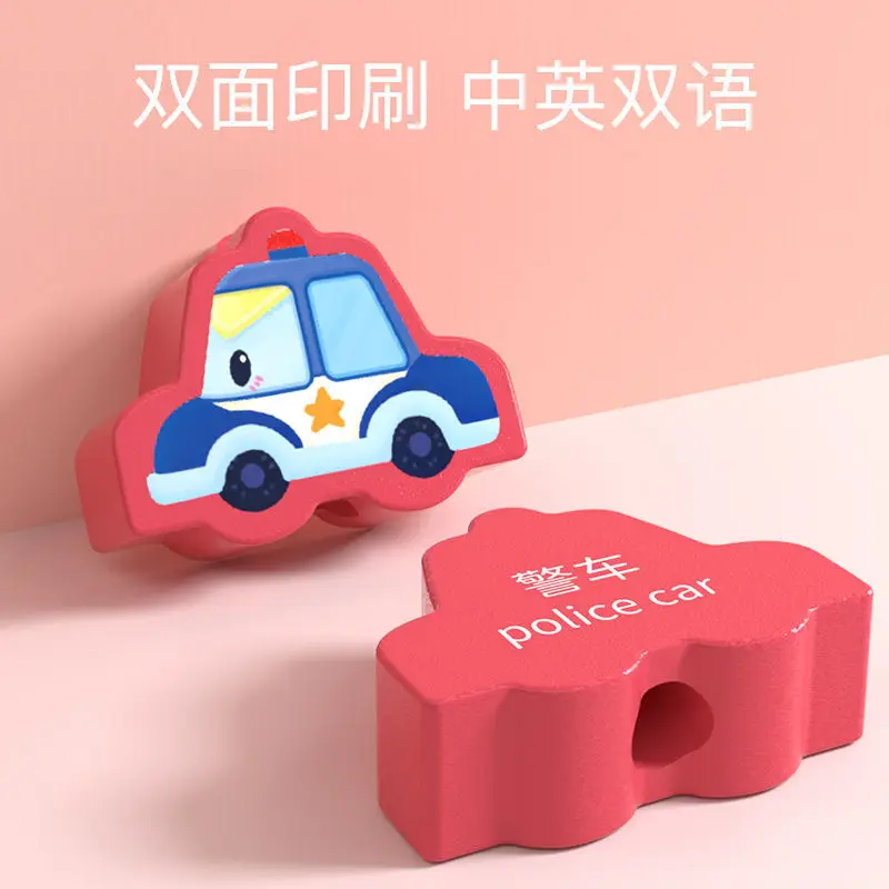 42Pcs Blocks Cartoon Animals Fruit Block Wooden Toys Stringing Threading Beads Game Educational Toy for Baby Kids Children GYH